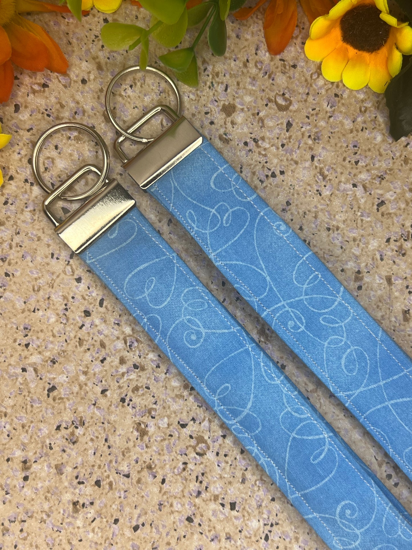 Key Fob Wristlet - Light Blue Hearts