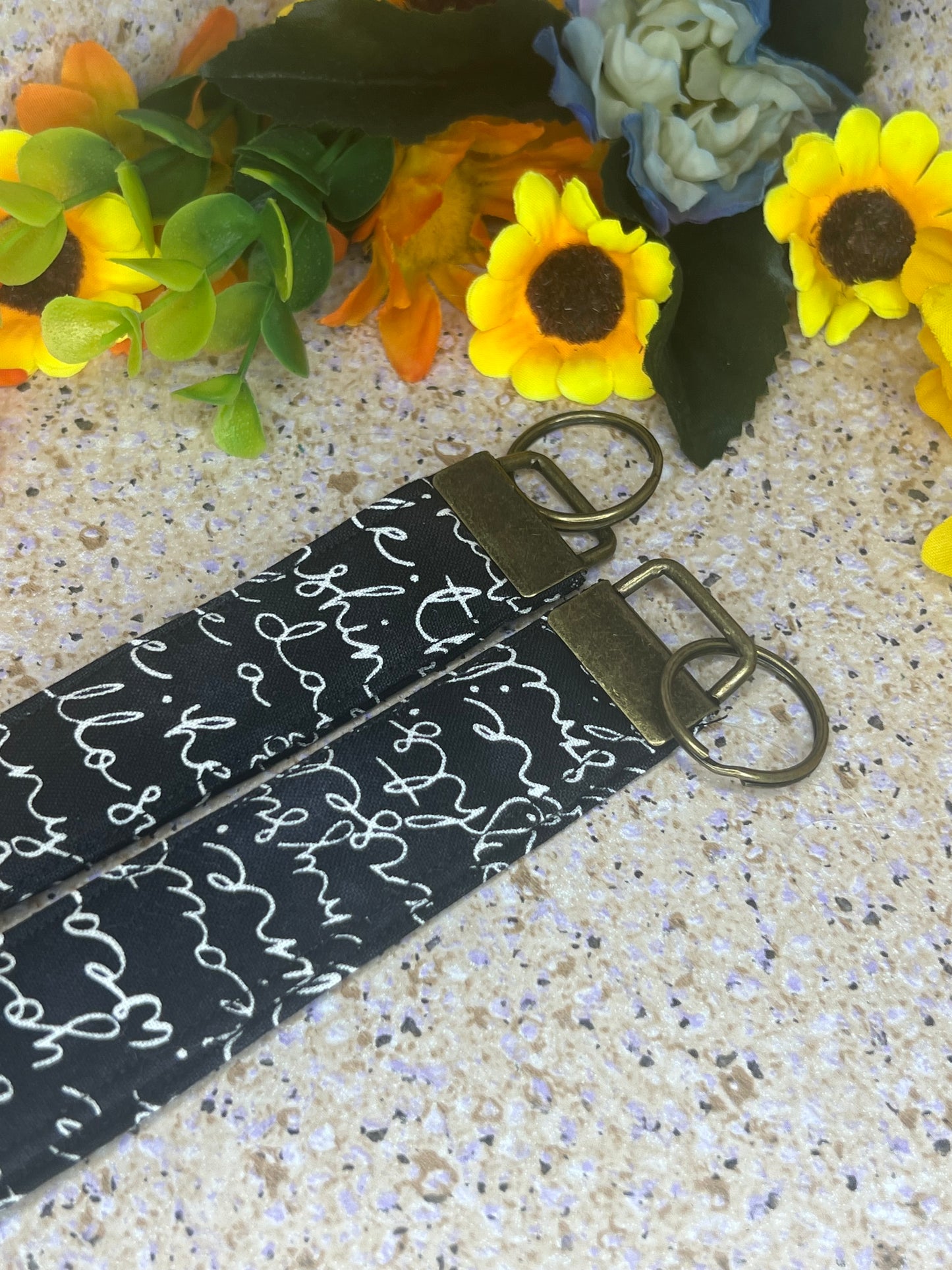 Key Fob Wristlet - Black Inspirational Words