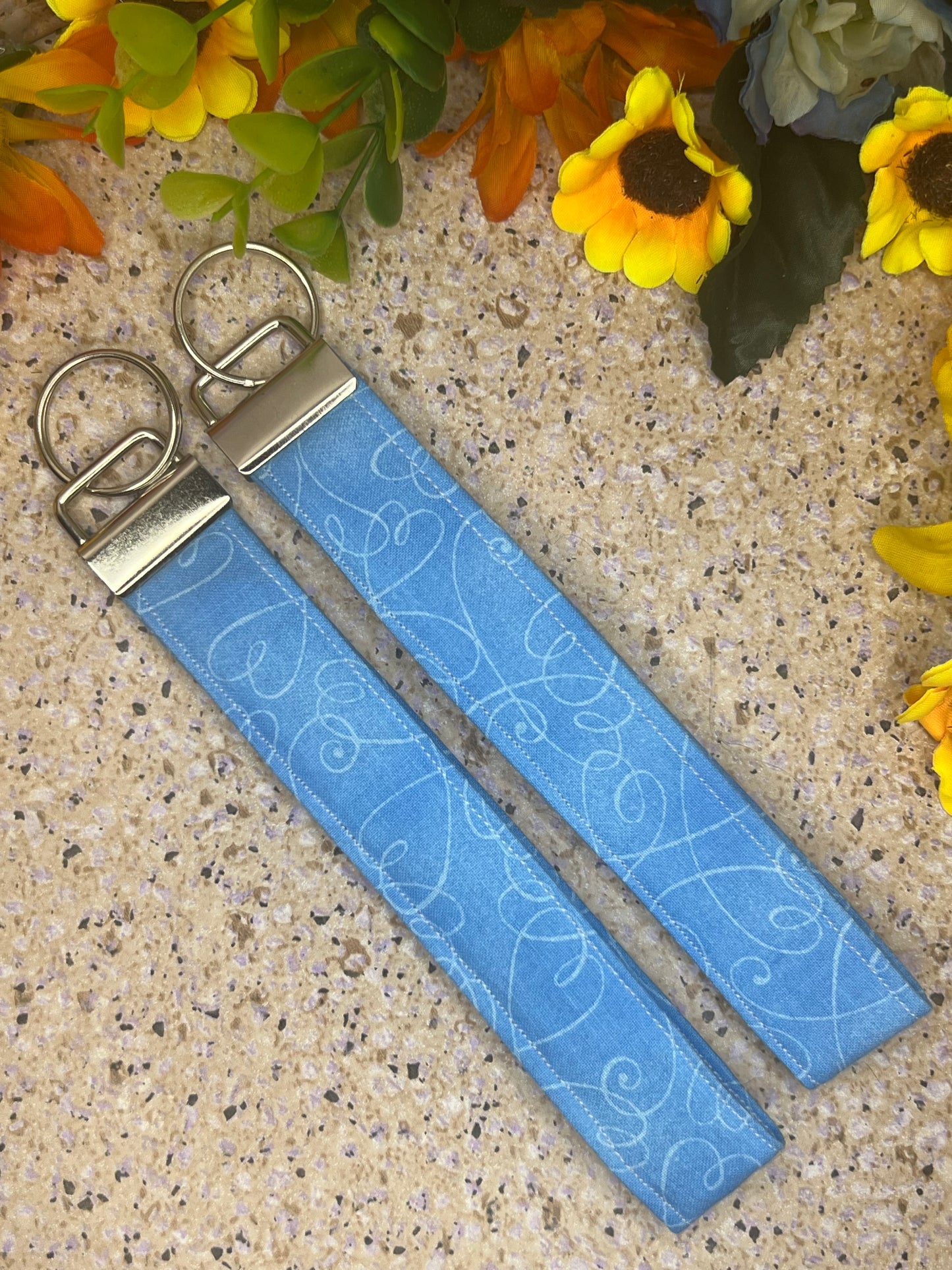 Key Fob Wristlet - Light Blue Hearts