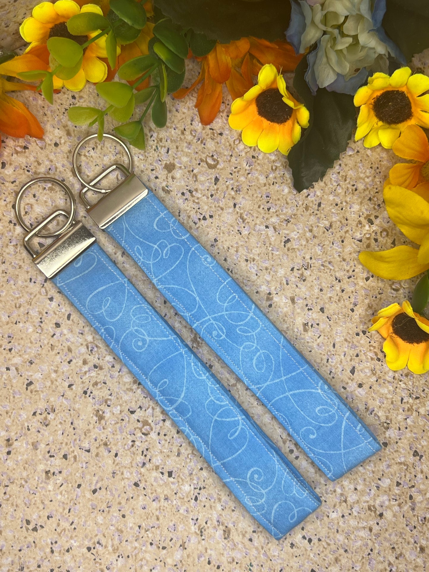 Key Fob Wristlet - Light Blue Hearts