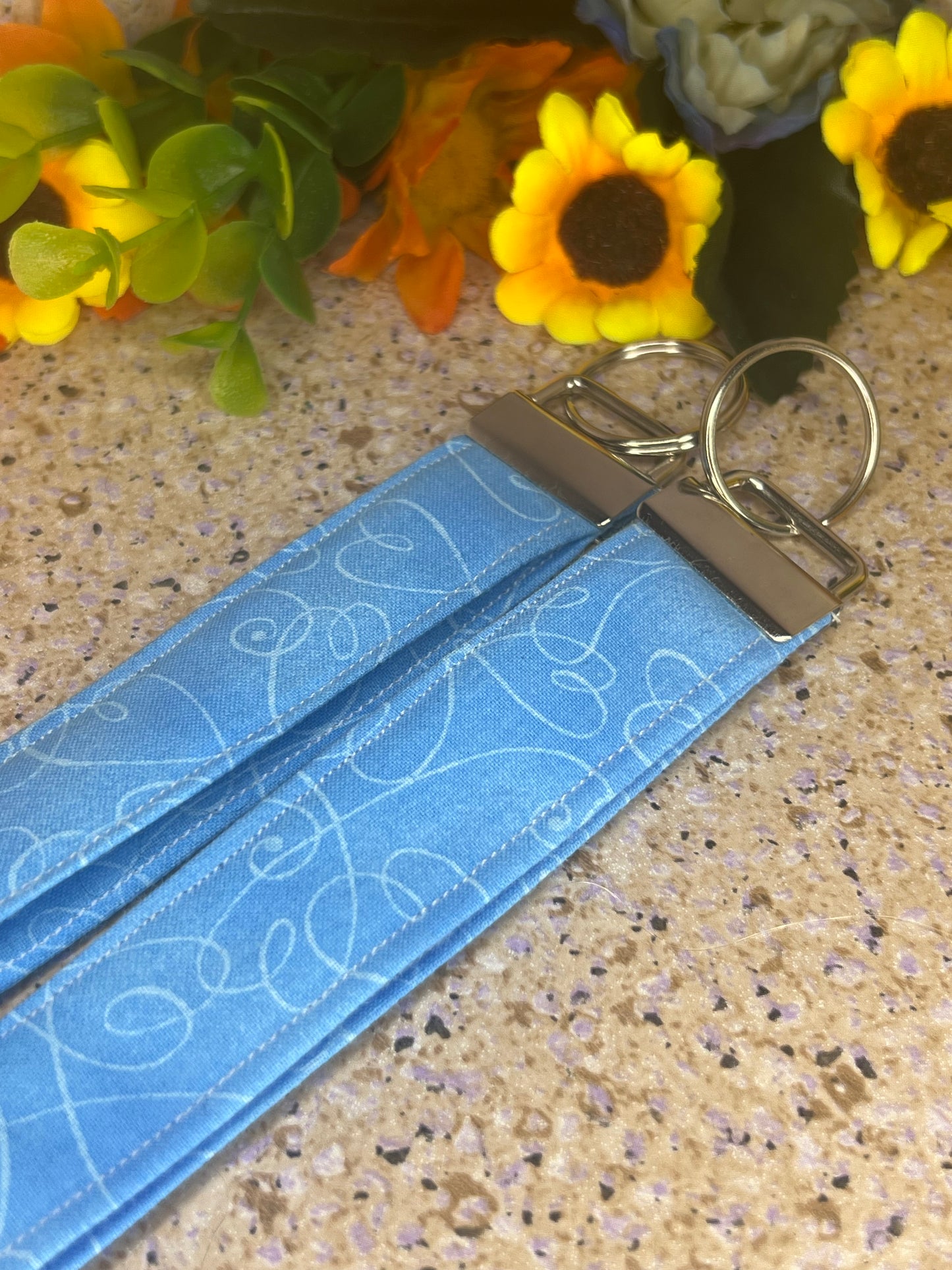 Key Fob Wristlet - Light Blue Hearts