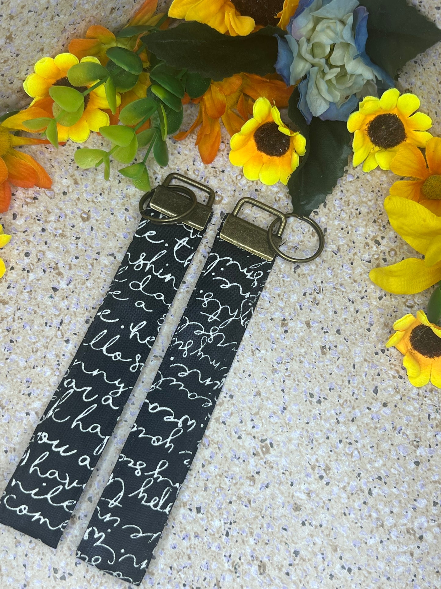 Key Fob Wristlet - Black Inspirational Words