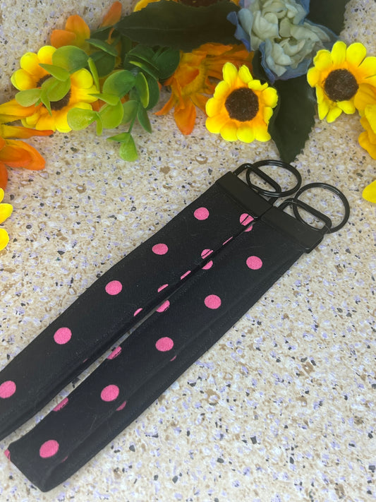 Key Fob Wristlet - Pink & Black Polka Dots