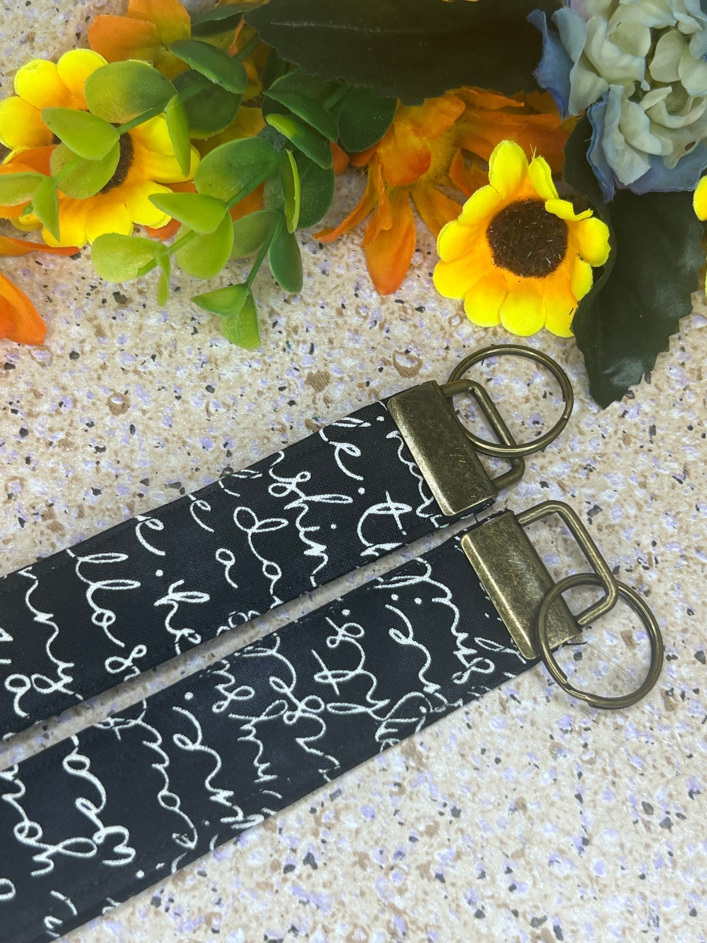 Key Fob Wristlet - Black Inspirational Words