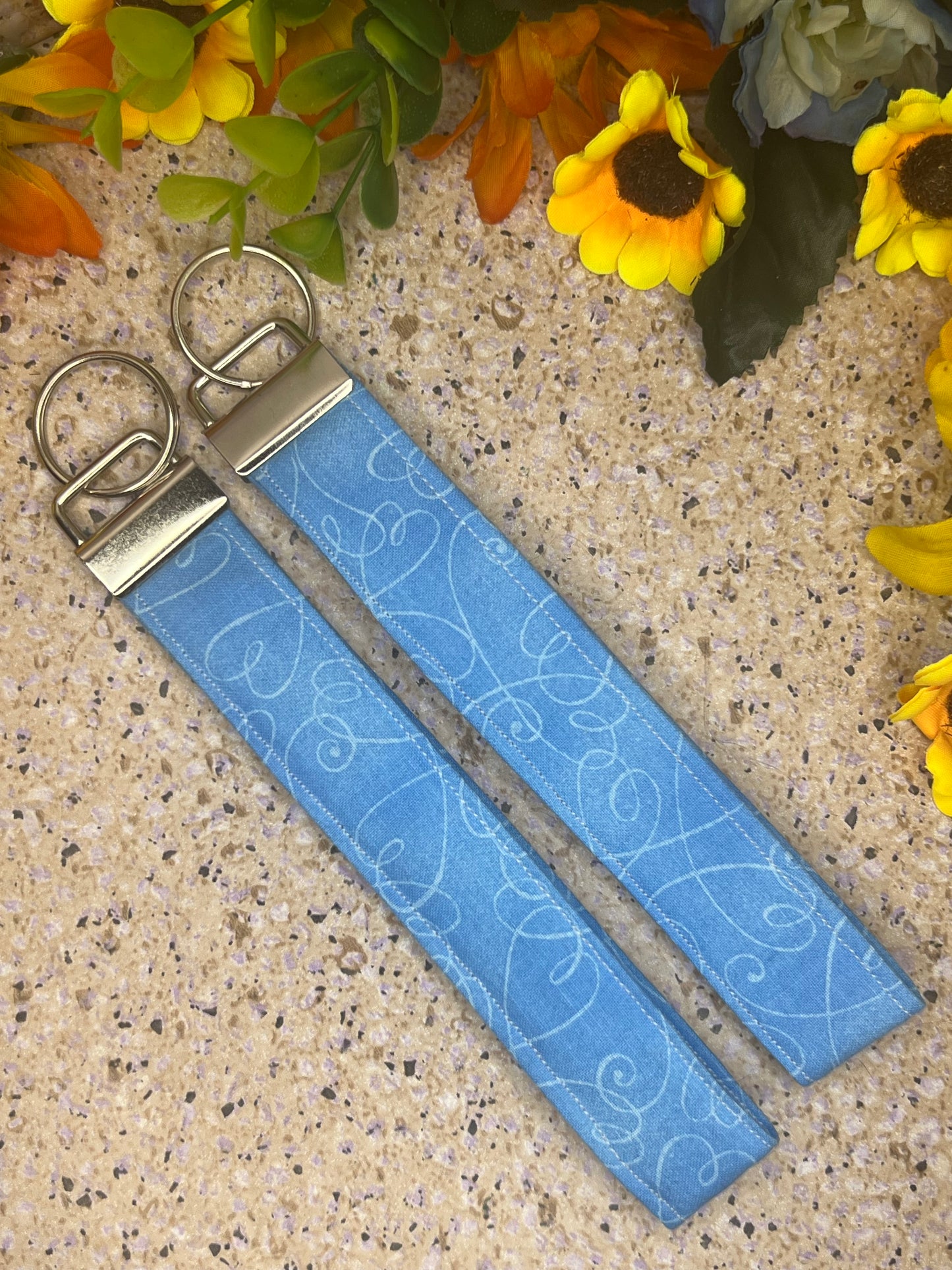 Key Fob Wristlet - Light Blue Hearts