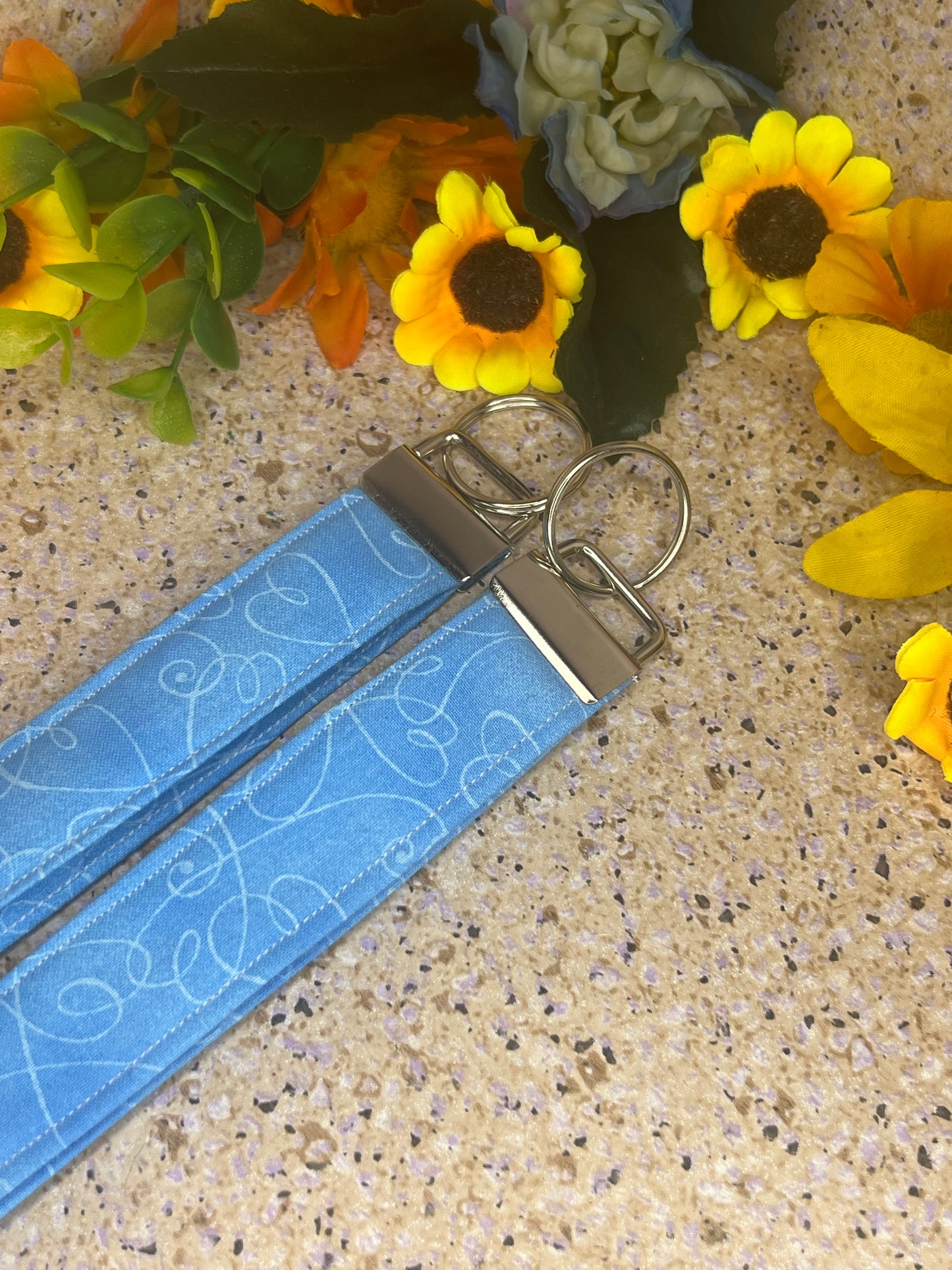 Key Fob Wristlet - Light Blue Hearts